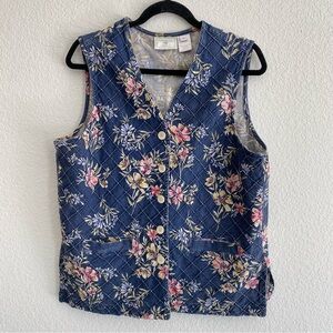Vintage Susan Bristol Denim Vest Medium Floral Cottagecore Lagenlook Fall 90s